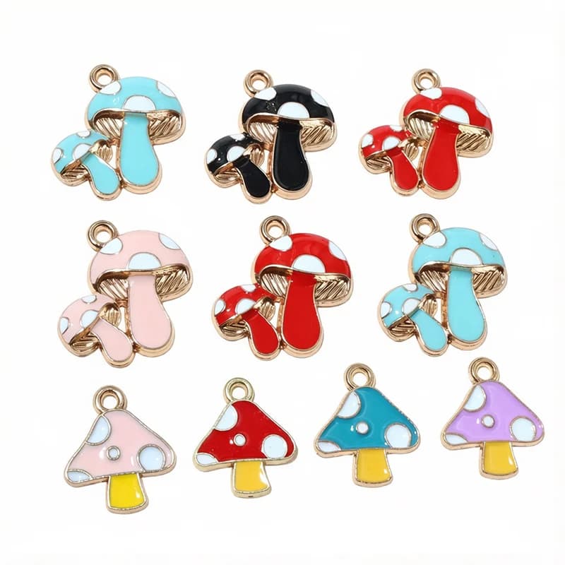 10pcs Alloy Enamel Mushroom Charms Pendant DIY Jewelry Making Accessories for Earring Bracelet Necklace Craft Findings