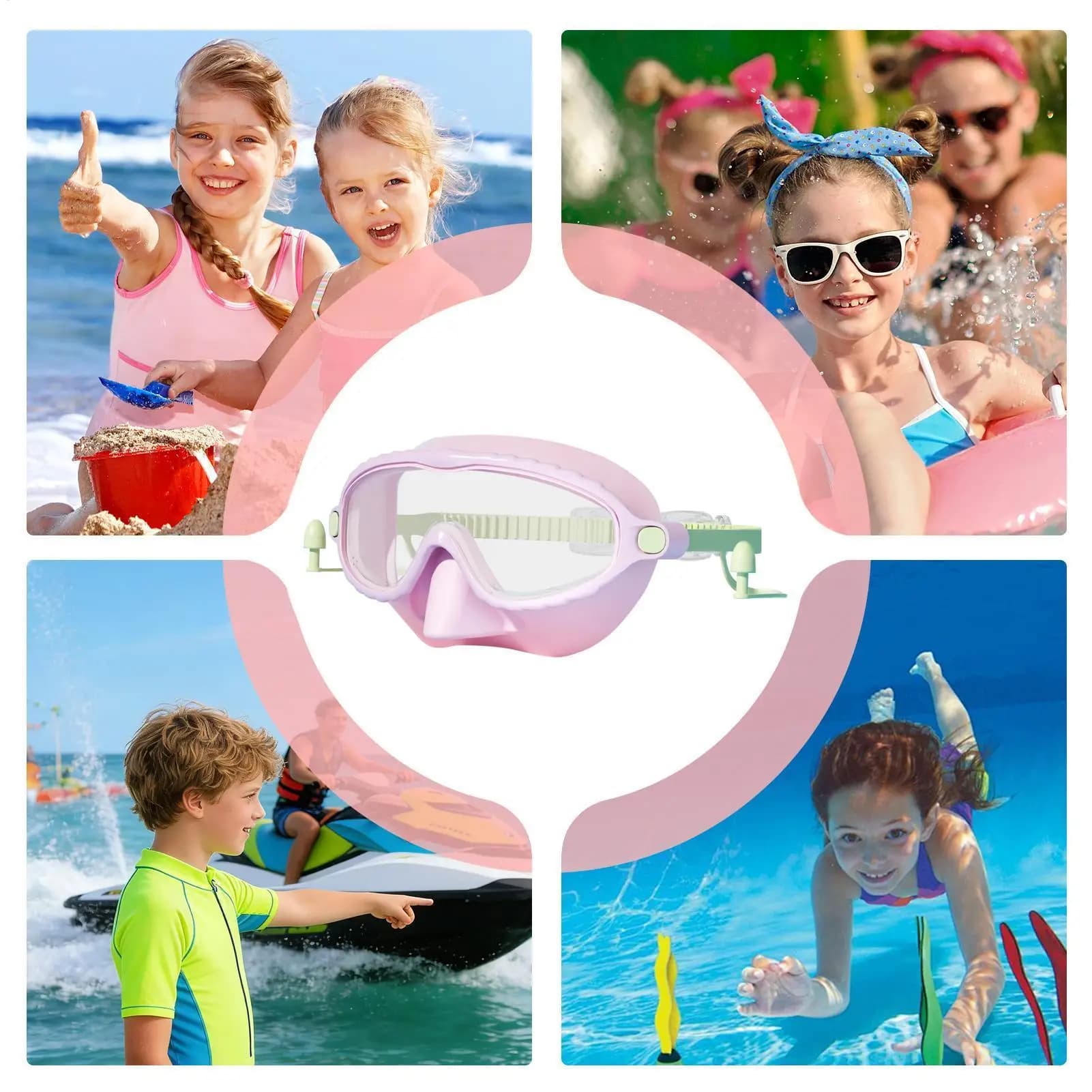 Kid Goggles With Nose Cover 180 Wide Angle Anti-Fog Swimming Glasses Anti-knotted Hair Leak-Proof Pool Goggles With Nose Cover