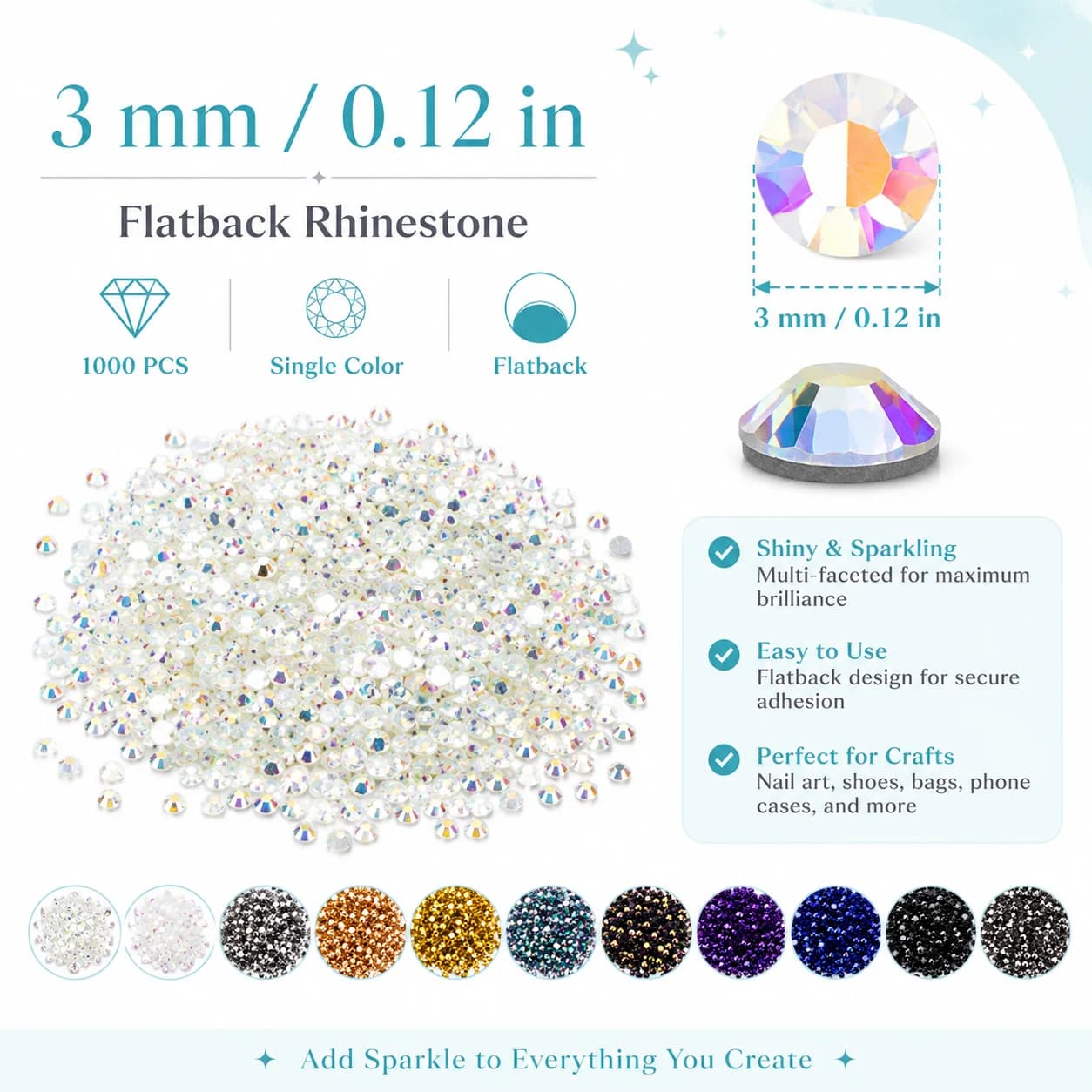 1000Pcs/Lot 3mm Round Resin Rhinestones Dark 12 Colors Flatback On Nail Art Shoes Clothing DIY Crafts Accessories