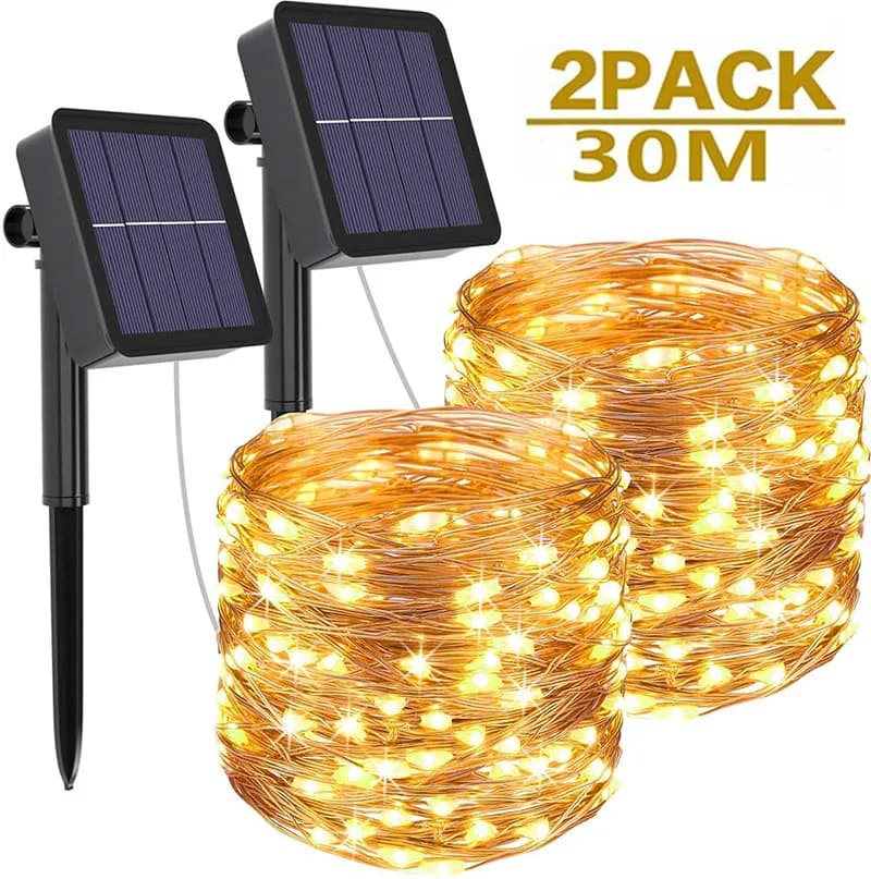 Luci a corda solari per esterni Confezione da 1/2 lucine impermeabili ad energia solare 8 modalità Lucine a filo di rame solare per patio di Natale