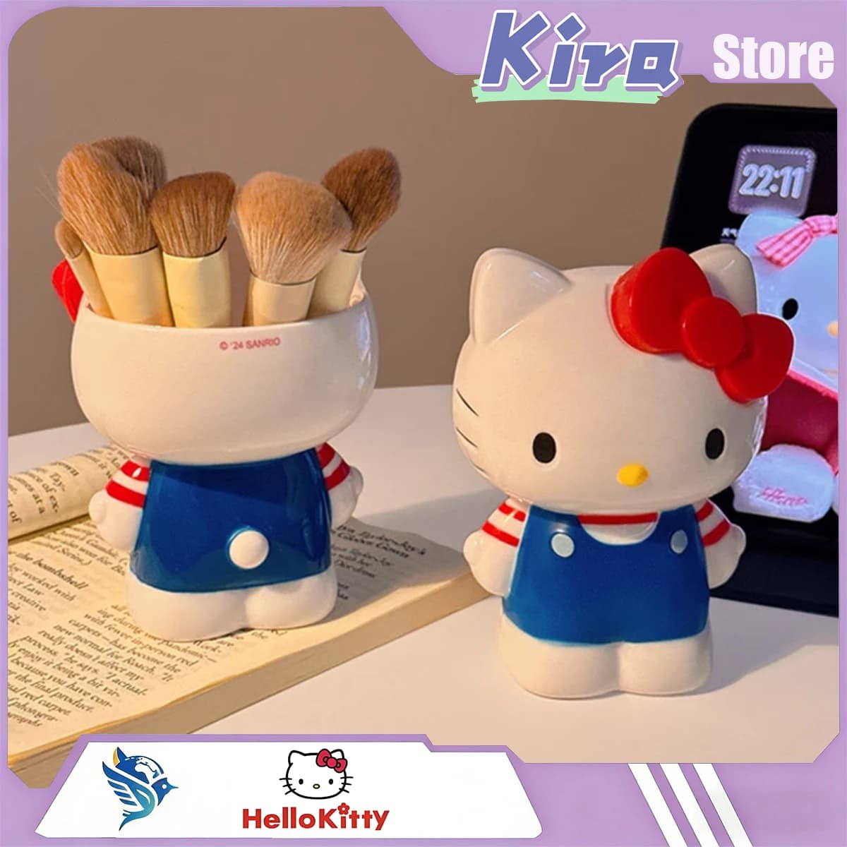 HELLO KITTY Nuovo Adorabile Porta Pennelli Mascara a Forma di Gatto, Contenitore Cosmetico, Porta Penne da Scrivania, Porta Rossetti, Stile Ins Kawaii