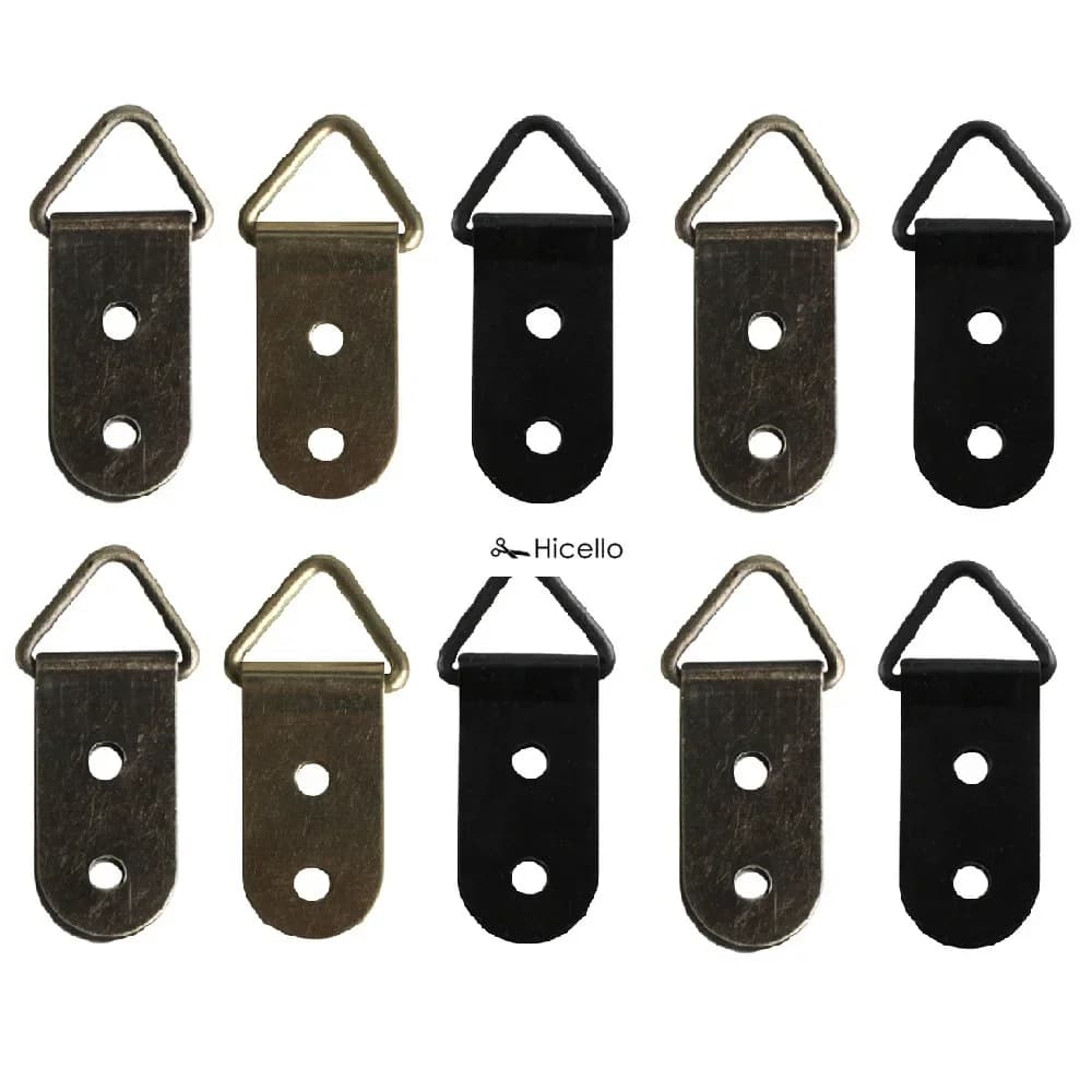 Ganci per cornici per foto in metallo da 50 pezzi con viti Fibbia triangolare con anello a D 39 mm/1,54 pollici Gancio per supporto da parete per foto Facile installazione Oro/Nero