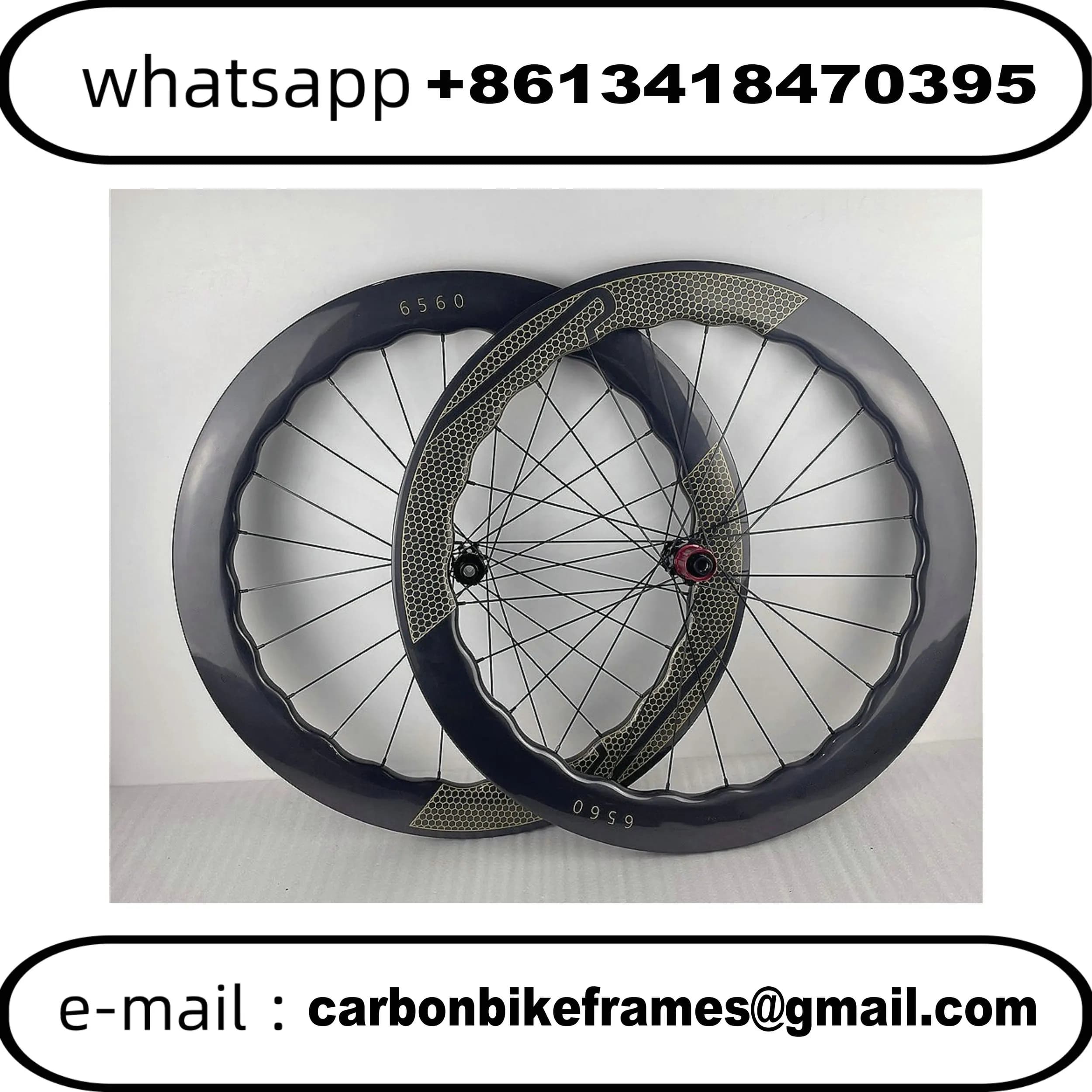 Ruote per Bici da Strada in Carbonio 6560 700c, Set Ruote Nere con Freno a Disco/Braccio, Mozzo DT350/DT240/DT180, Clincher/Tubeless, Logo Bianco