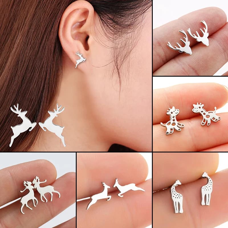 Orecchini a Forma di Cervo in Acciaio Inossidabile per Donna, Gioielli Natalizi a Tema Animale, Accessori Regalo per Ragazze, Capodanno e Feste di Natale