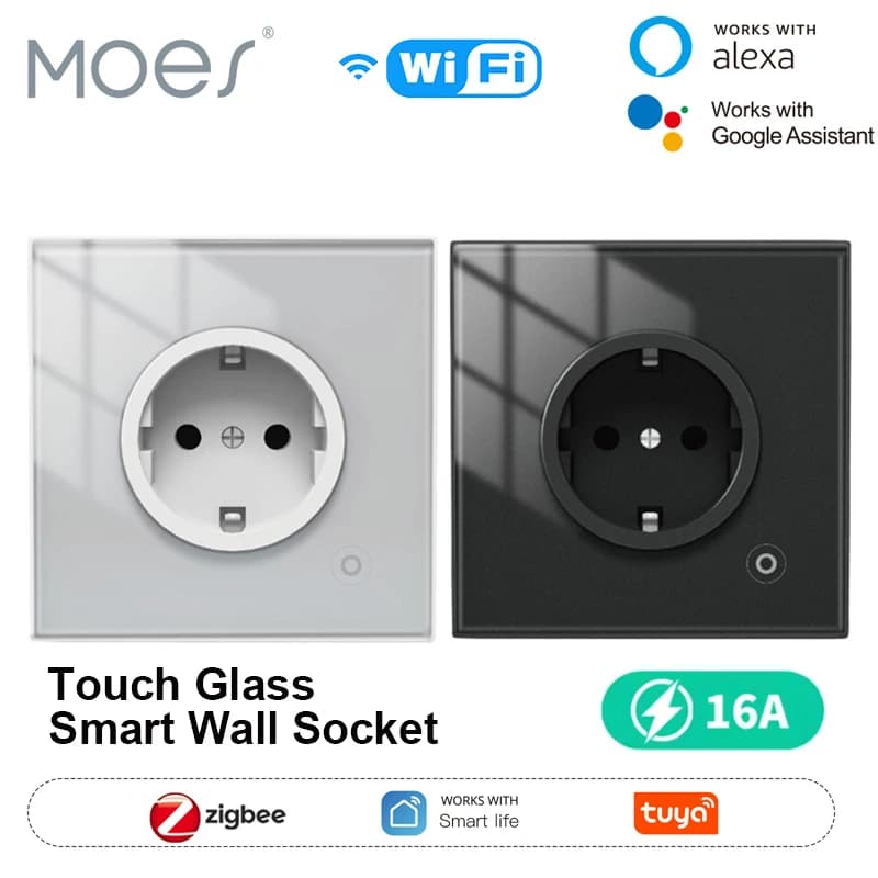 MOES 16A Tuya WiFi/ZigBee Smart Grip, EU Wall Glass Panel Intelligent Energy Spin Smart Monitor SmartLife App for Alexa Google Home