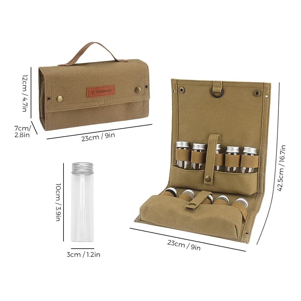 Borsa Portatile in Tela Resistente per Spezie, Mini Set di Bottiglie per Condimenti, Borsa Portaoggetti in Tela per Campeggio all'Aperto