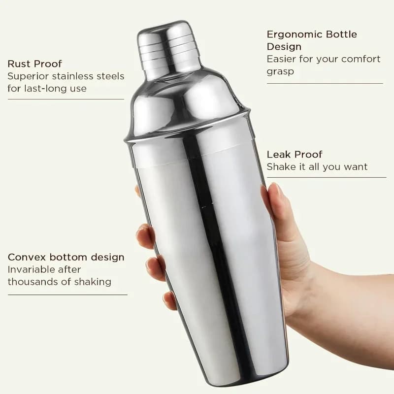 Shaker per cocktail Shaker per bevande da 24 once con colino per barista, jigger dosatore, cucchiaio per mescolare bar, miscelatore per bevande professionale argento
