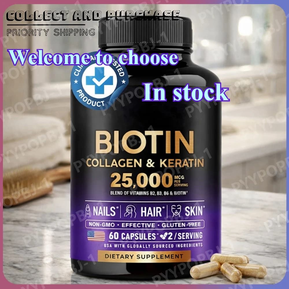Biotin Capsules Contain Collagen and Vitamin B2, B3, B6 & B7 for Women Men Hair Care Supplements Skin & Nails Support 60 Pieces