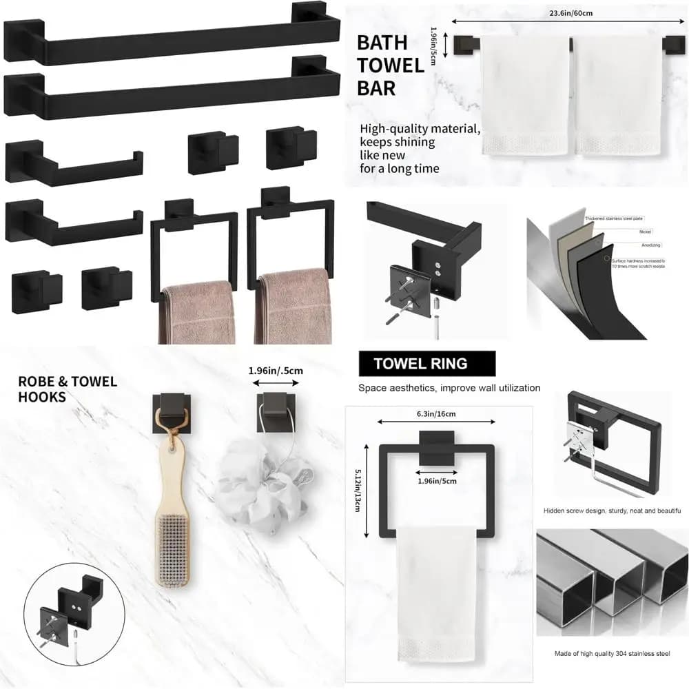 Set di accessori da bagno in acciaio inossidabile - Hardware nero opaco da 10 pezzi con portasciugamani da 23,6 pollici per l'arredamento moderno del bagno