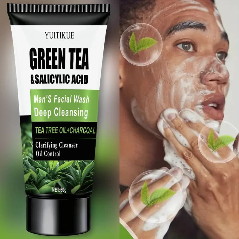 WaterIceLevin Detergente Viso Uomo al Tè Verde e Acido Salicilico, Pulizia Profonda, Controllo Olio, Tea Tree e Carbone, Rinfrescante e Delicato