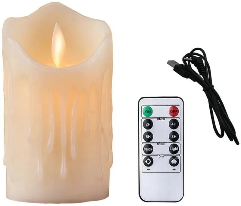 Lampada a candela elettrica senza fiamma ricaricabile tramite USB Cera di paraffina gocciolata Danza Stoppino mobile Candele a colonna per bar per feste a casa con telecomando