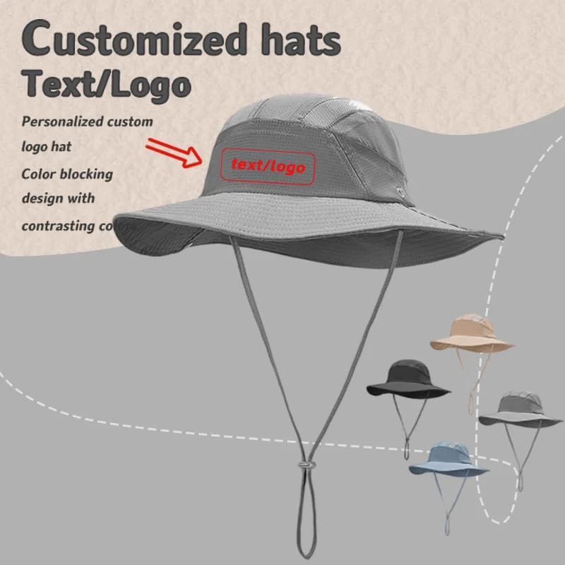 Custom Printed Logo Lightweight Breathable Outdoor Bucket Hat Unisex Summer Hiking Mountaineering Foldable Mesh Sun Caps