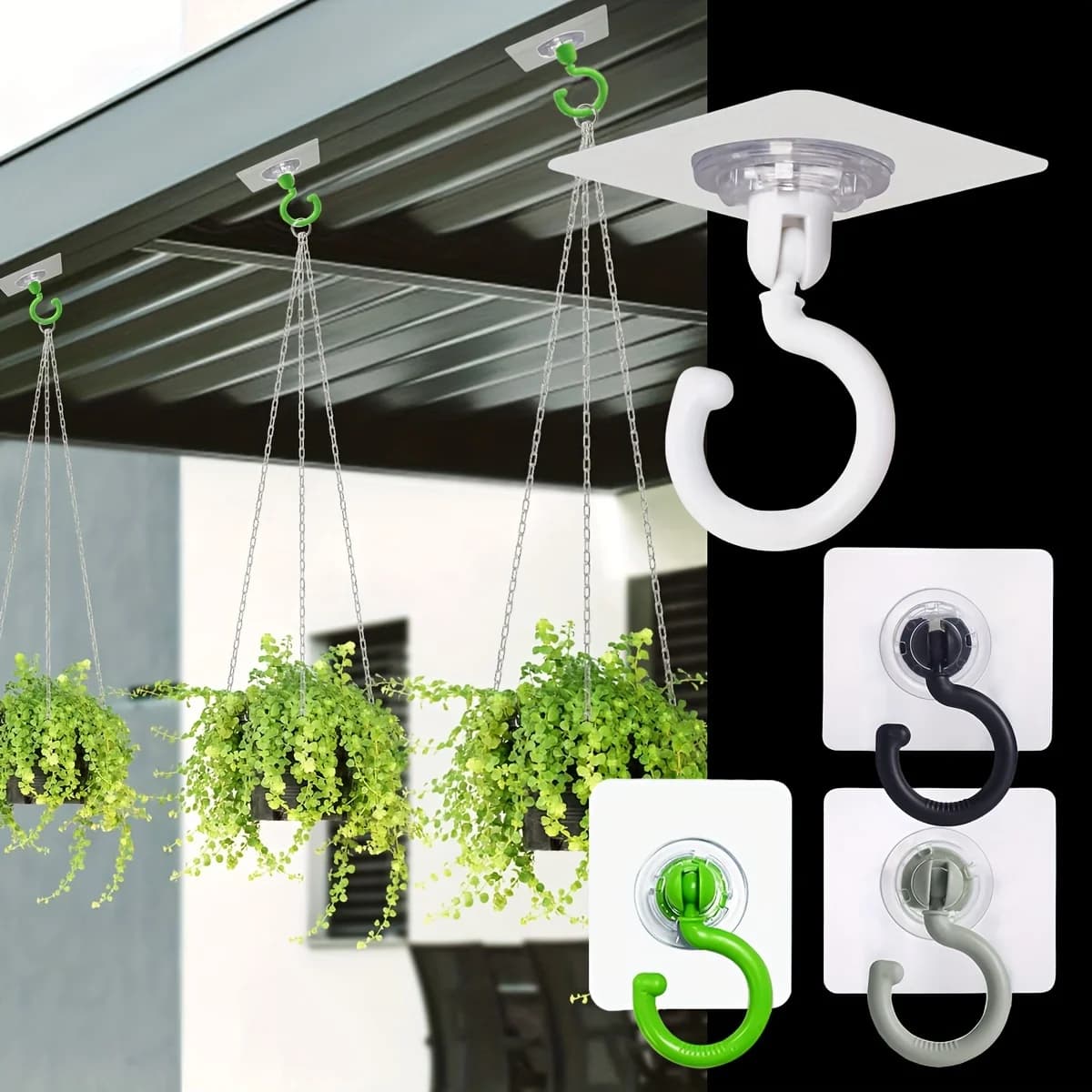 5pcs Rotatable Adhesive Ceiling Hooks - No Drill, Easy Install for Hanging Plants, Lanterns & Wind Chimes