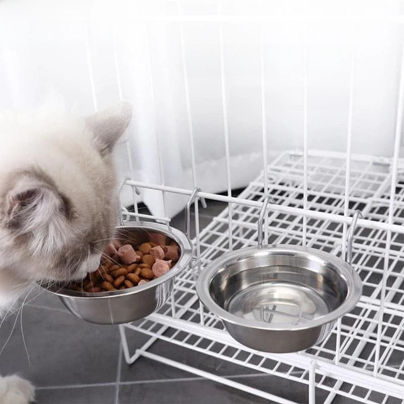 Stainless Steel Pet Bowl Hanging Fixed Anti-Flip Dog Food Bowl Bowl Water Bowl for Cages Normal Size Universal Pet Supplies