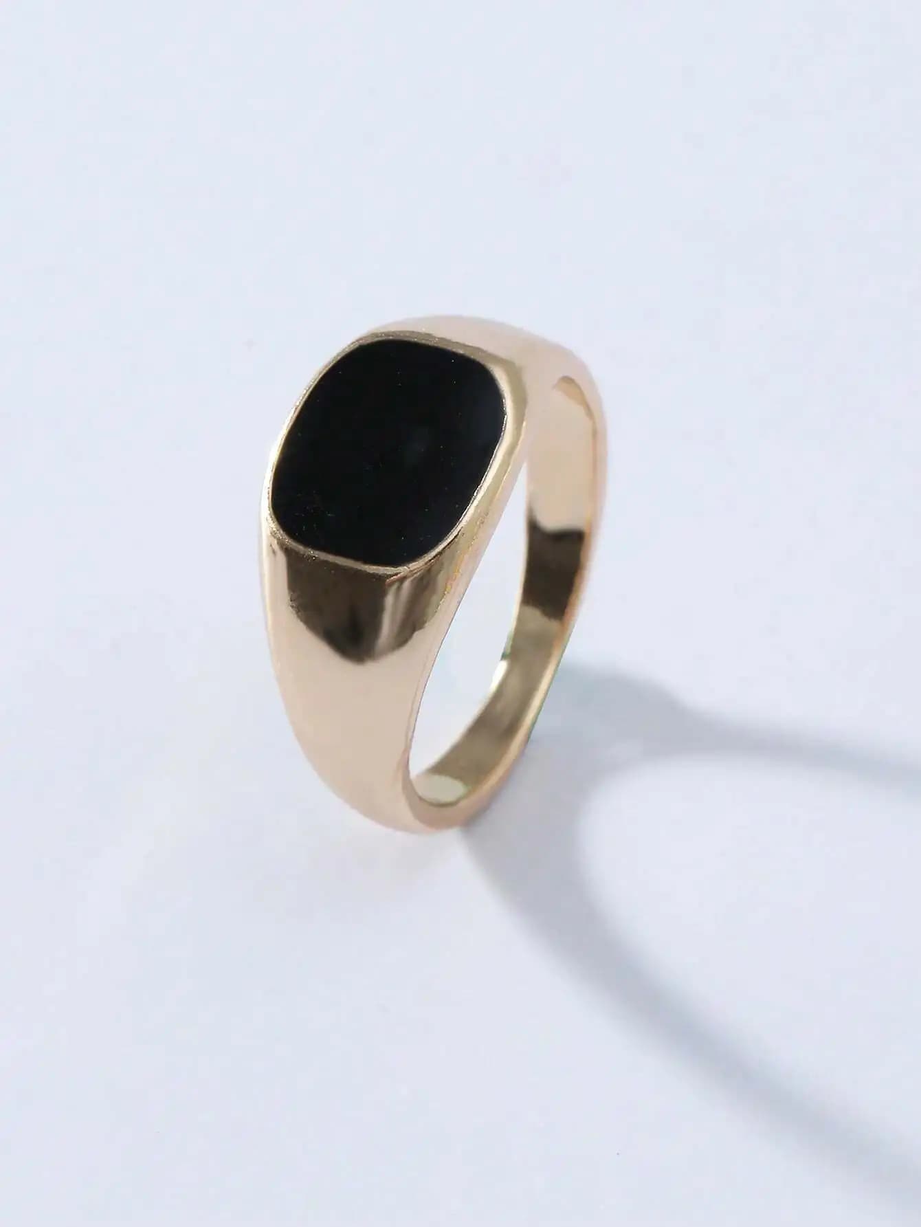 Anello Minimalista Placcato Oro con Pietra di Onice Nero per Uomo