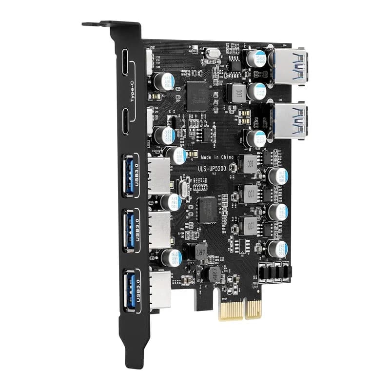 Scheda di espansione PCIE X1 a USB 3.0 con 3 porte USB-A + 2 porte USB-C frontali, Hub adattatore con chip FL1100, senza alimentatore