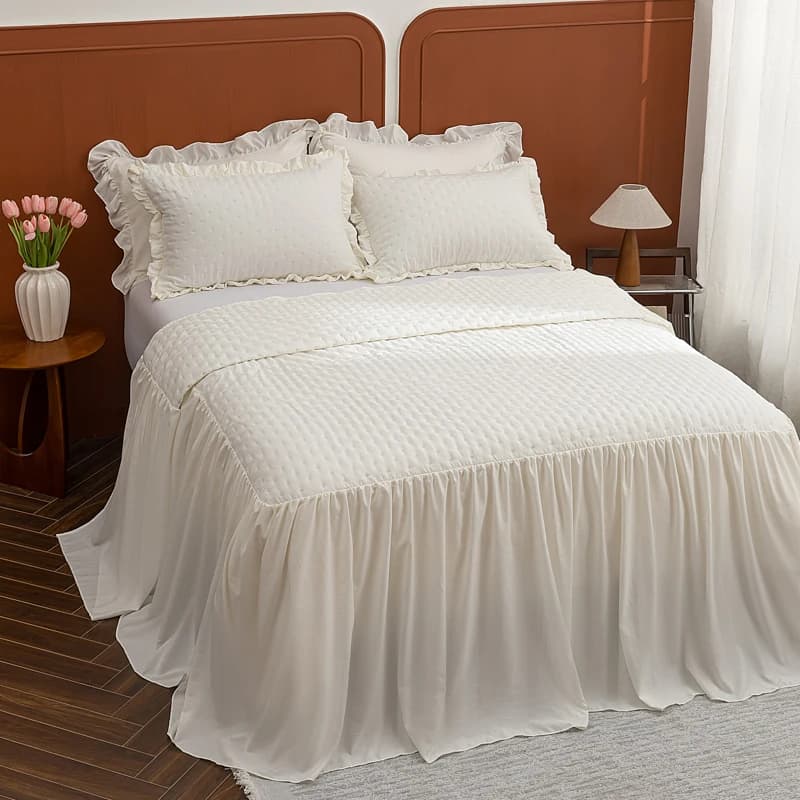 Cotton cover, skirt for bed, American style, raised, with curled edge, bedspread