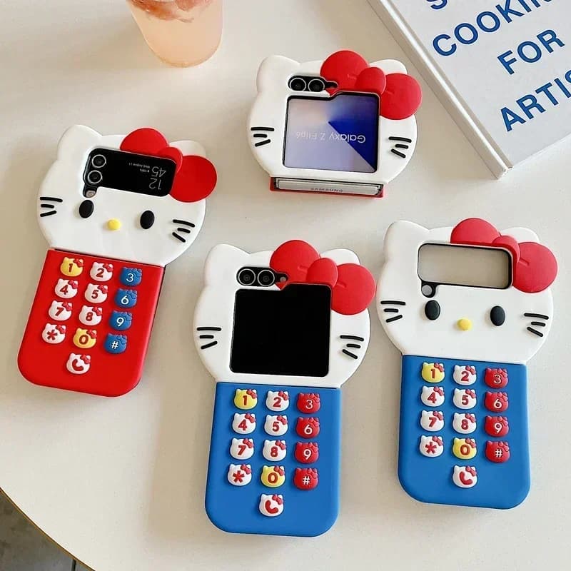 Custodia per telefono per Samsung Galaxy Z Flip 6 5 3D stereoscopico simpatico cartone animato Sanrio Hello Kitty cover posteriore in silicone morbido per Z Flip 3 4