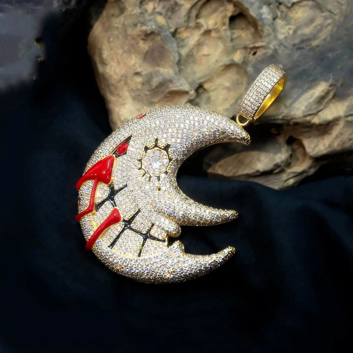 LYEE CYEE Collana con Ciondolo a Mezzaluna di Lusso con Diamanti, Stile Hip Hop, per Cantanti Rap, Gioiello Unico per Uomo e Donna, Regalo per Feste, Compleanni, San Valentino