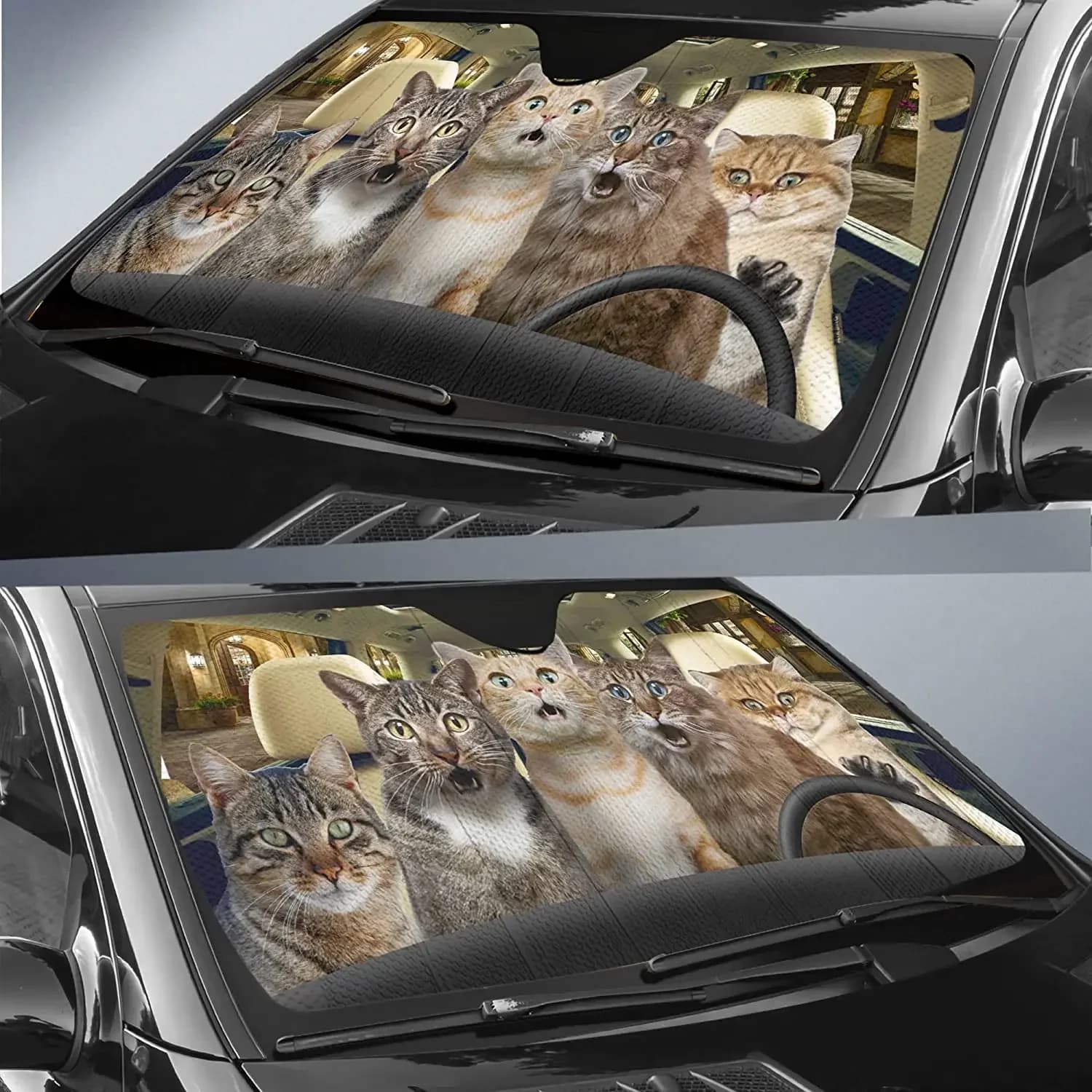 Parabrezza parasole per auto, conducente di gatto del Bengala, copertura parasole per finestrino anteriore per auto con gatto divertente scosse, mantiene il veicolo fresco UV