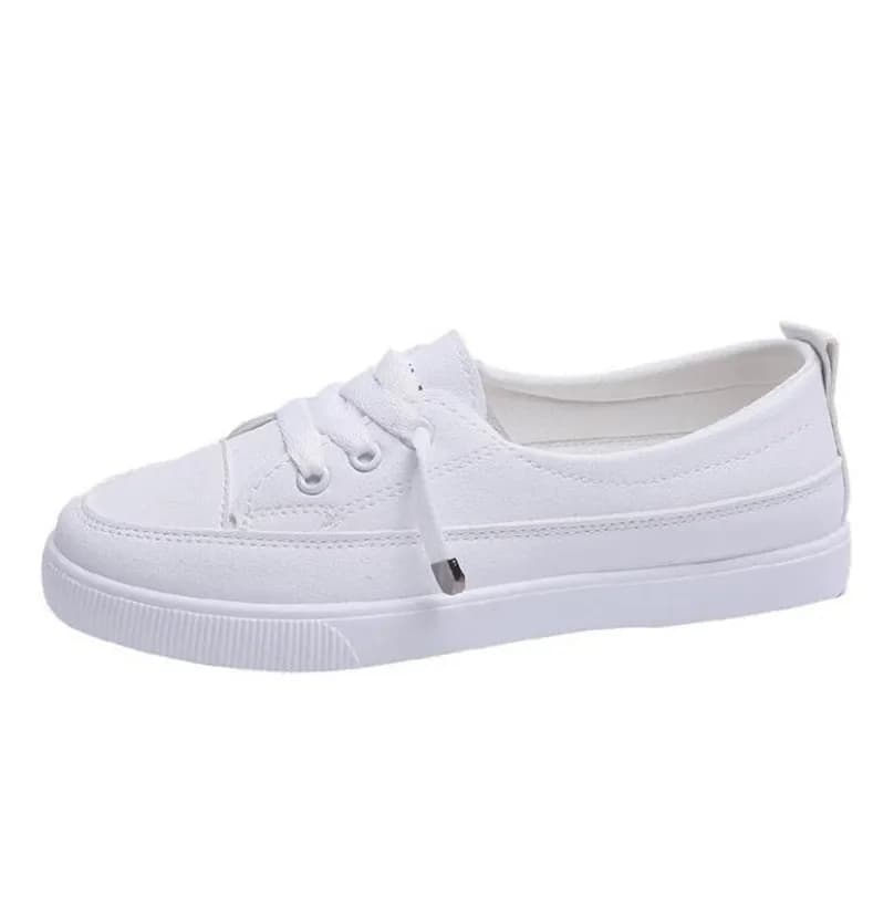 Sneakers basse da donna taglia 35-40, scarpe da passeggio in pelle PU, mocassini bianchi piatti slip-on vulcanizzati, scarpe casual.