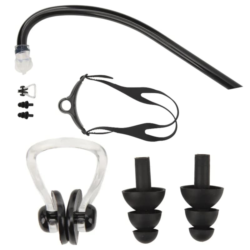 Attrezzatura professionale per snorkeling con fascia per la testa, tappi per le orecchie e clip per il naso per immersioni, nuoto e sport acquatici