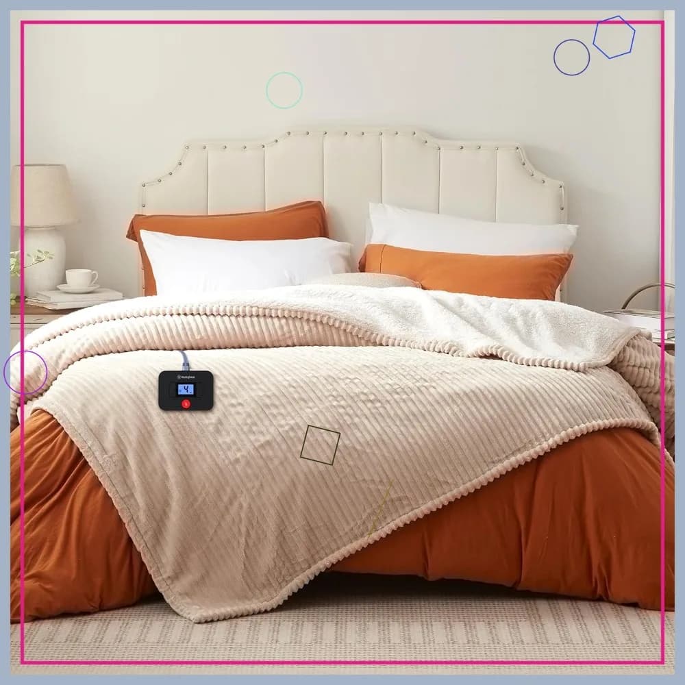 Coperta Riscaldata in Morbido Flanella a Costine con Rivestimento in Sherpa, 10 Livelli di Riscaldamento, Spegnimento Automatico, Riscaldamento Rapido, Lavabile in Lavatrice, 62x84 Pollici