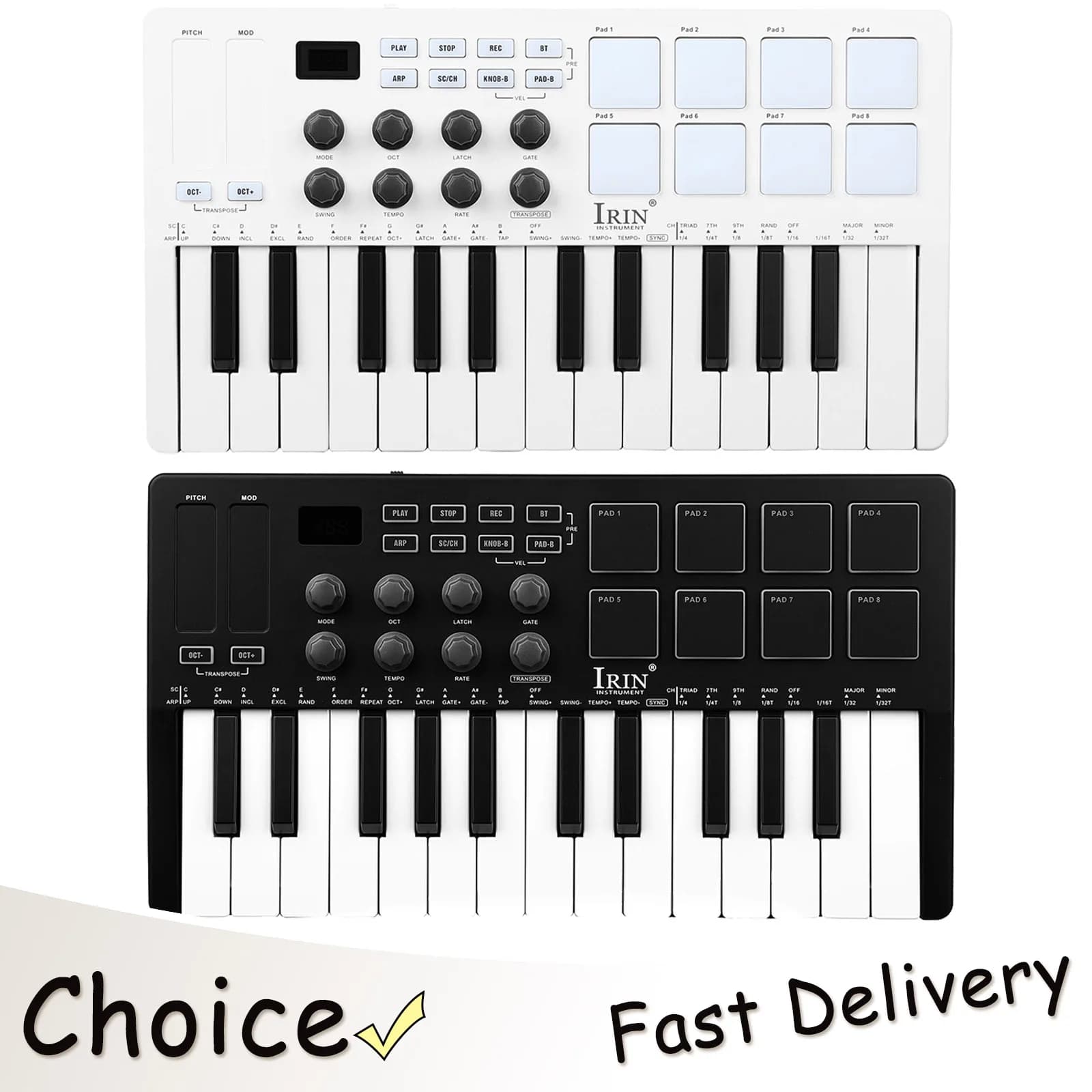 IRIN SMK-25 MIDI Pad Controller Keyboard USB Mini 25 Key 8 RGB Drum Pads 8 Knobs and Music Production Software Included