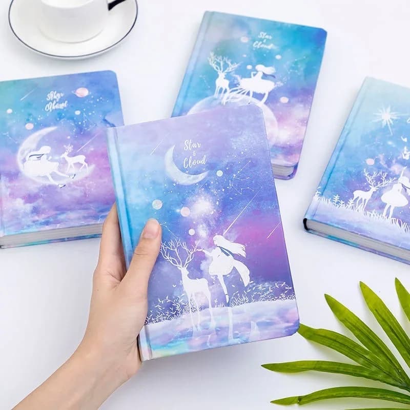 Manuale Star Story Ragazza carina Pagina da colorare Illustrazione Piccolo diario letterario fresco Notebook Planner cielo stellato
