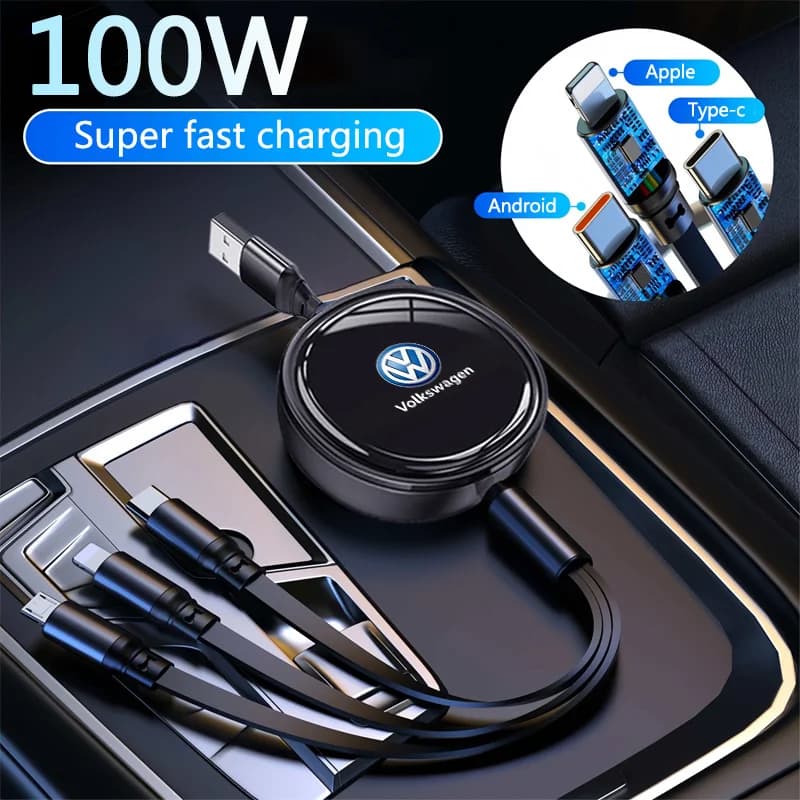 Car Key Ring 3-in-1 Micro Data Wire USB Type C Fast Charger Cable For Volkswagen VW R-line GTI R Polo Golf Passat Tiguan Jetta