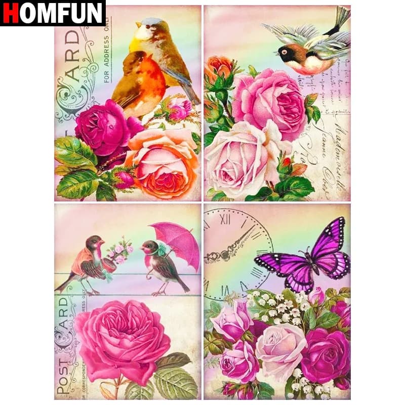 HOMFUN Pittura diamante fai da te "Fiore di farfalla" Trapano completo Quadrato Diamante rotondo Ricamo 5D Punto croce Decorazione della casa