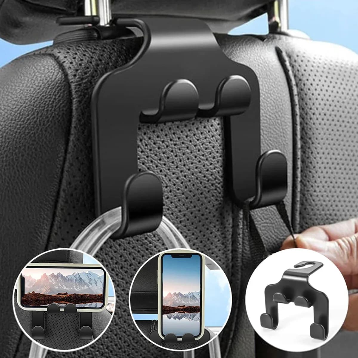 Car Safety Seat Headrest Hook with Four Hooks, Wallet Holder Hook for Car Organization and Storage