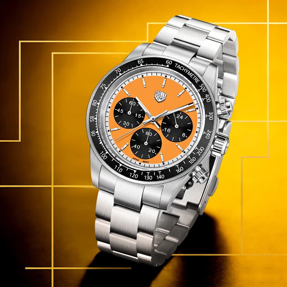 RollsTimi 2026 New Luxury Men's Watch with Sapphire and Quartz, Men's Sporty Chronograph for Business, VK63 Movement, Entirely Steel Diving Watch