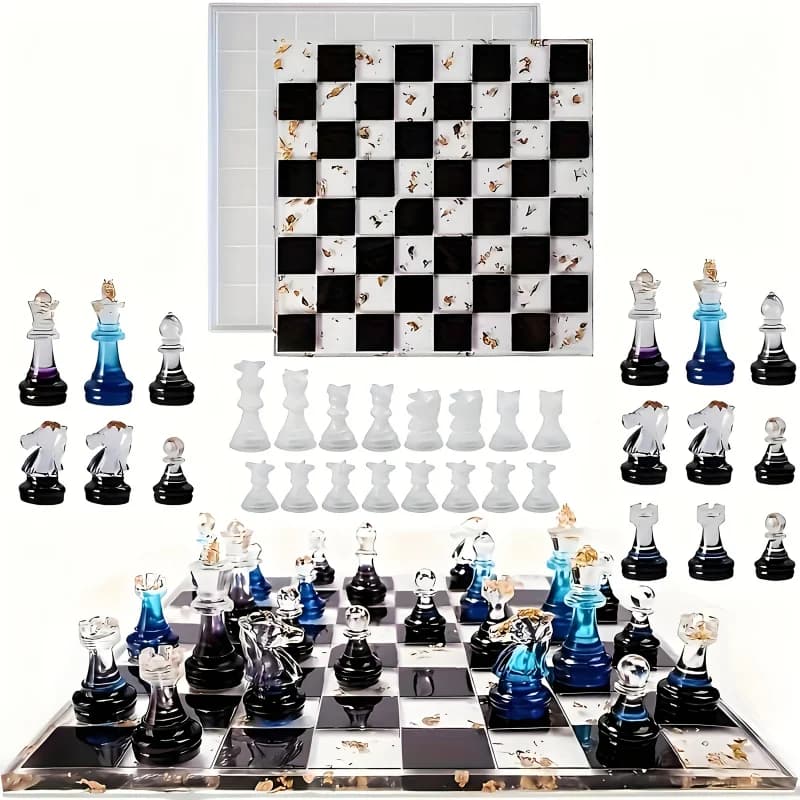 Scacchiera da 11 pollici, include 16 stampi in silicone per resina, stampo in silicone per resina 3DChess, stampo per colata in resina epossidica cristallina, adatto per