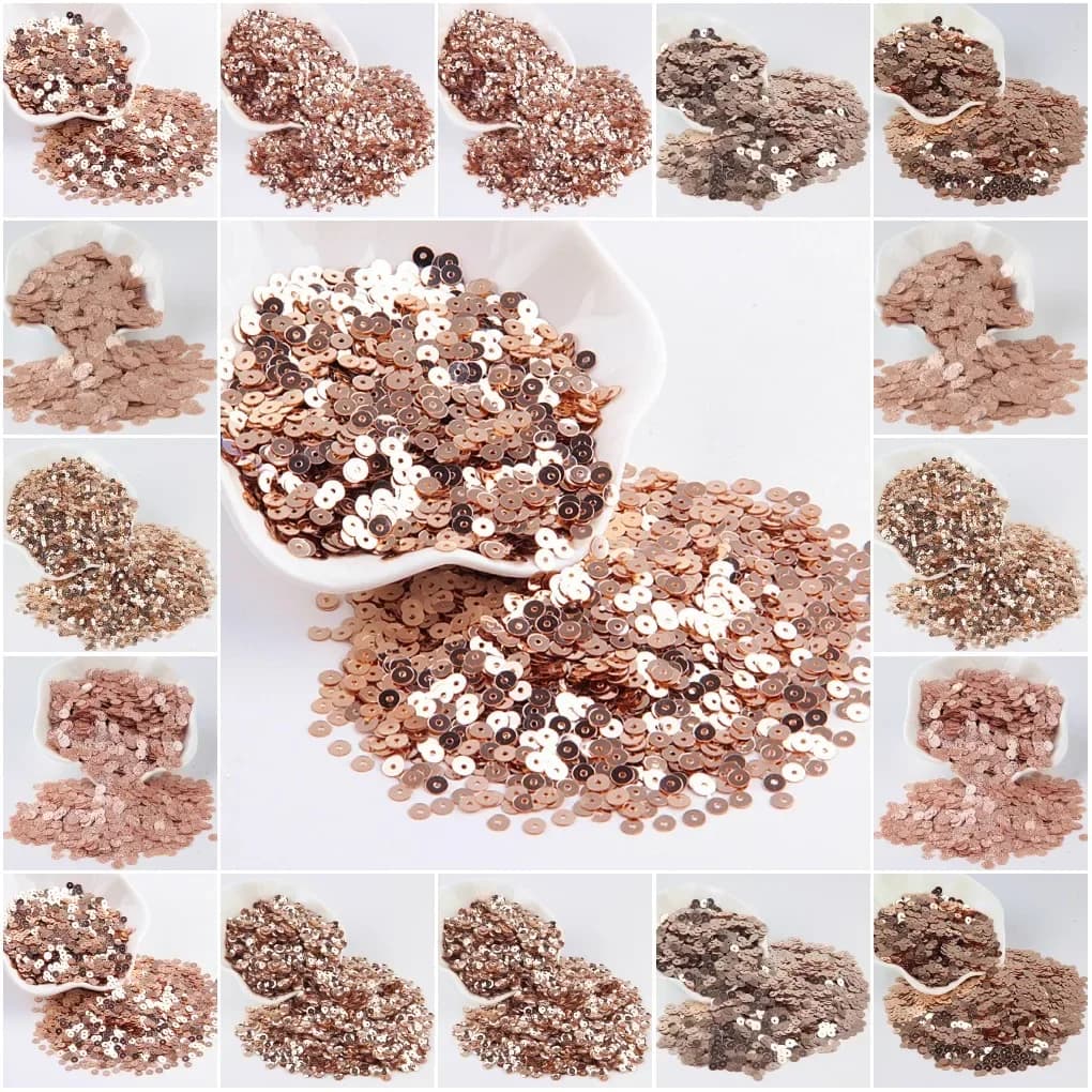 Champagne Paillettes 3mm -10mm Glitter Cup Piatto Rotondo Pvc Paillettes Artigianato di Nozze Paillette Cucito Decorazione Accessorio FAI DA TE 10 grammi