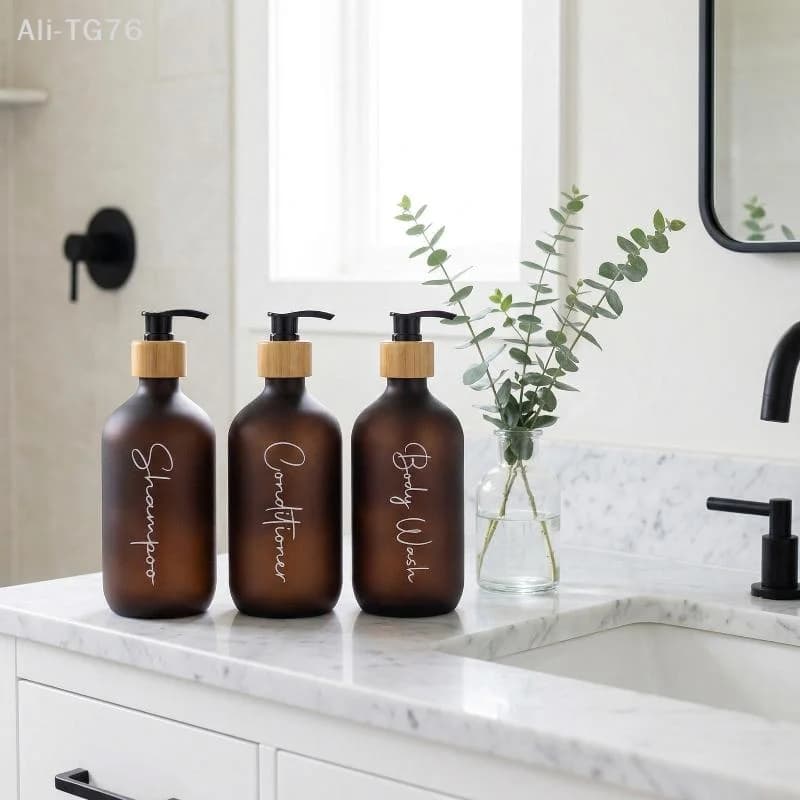 Set di Dispenser di Sapone in Plastica per Bagno, Bottiglie Ricaricabili Vuote per Shampoo, Bagnoschiuma, Balsamo per Capelli