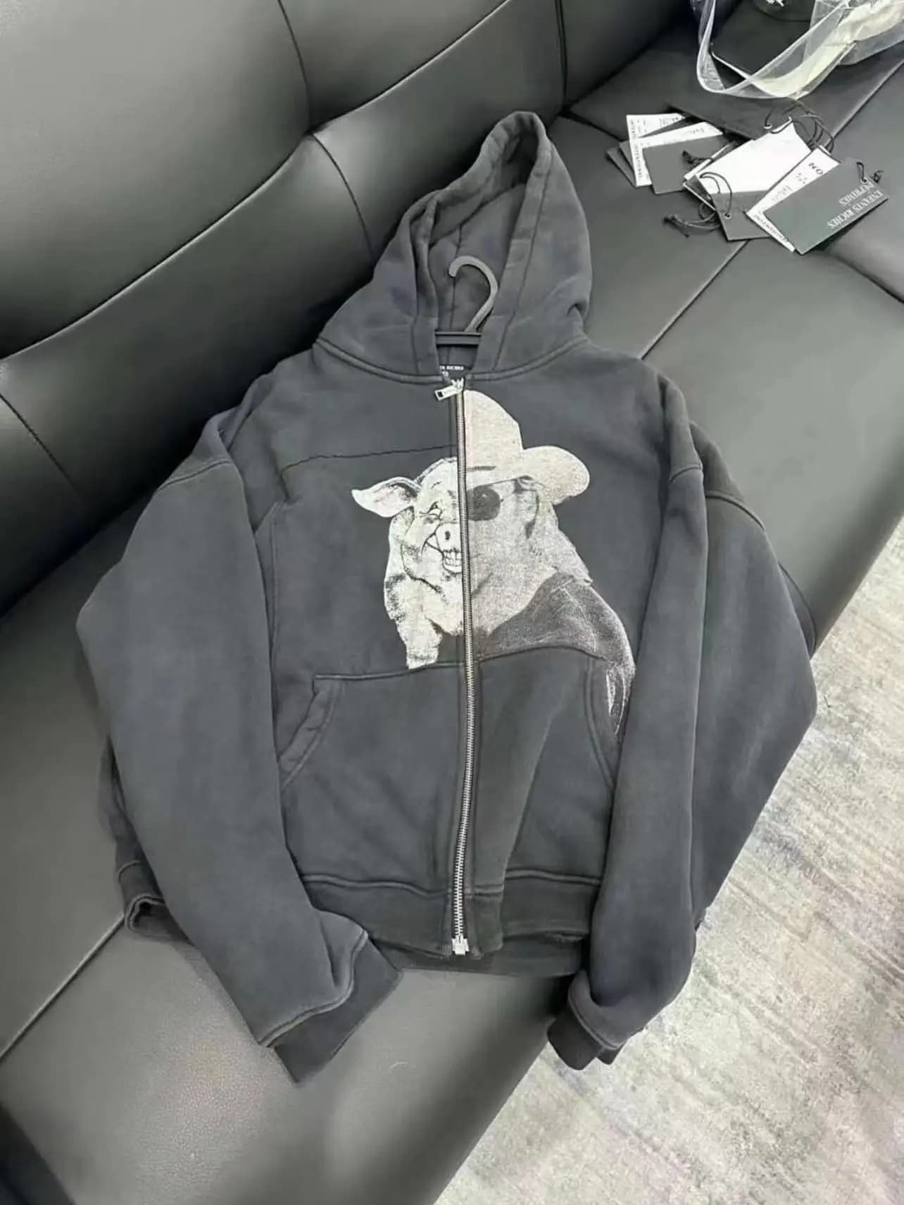 ERD Depred Rich Second Generation 25SS Pig Man Patchwork Zipper Open Cardigan Hoodie ex Trendy Korean Sle Sweatirt