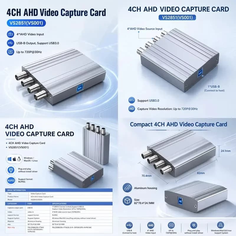 AP01 for 4CH AHD USB3.0 Video Capture Card 720P30 MJPEG MP4 Live Stream Driver Free for Laptop Analog CCTV Camera Recording