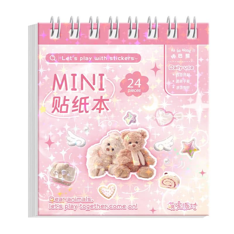 Mini Album Stickers Laser Flash Movies for Girls, Book Spiral for Nail Art, Toy for Students, Beauty Theme Stickers Princess and Cartoons