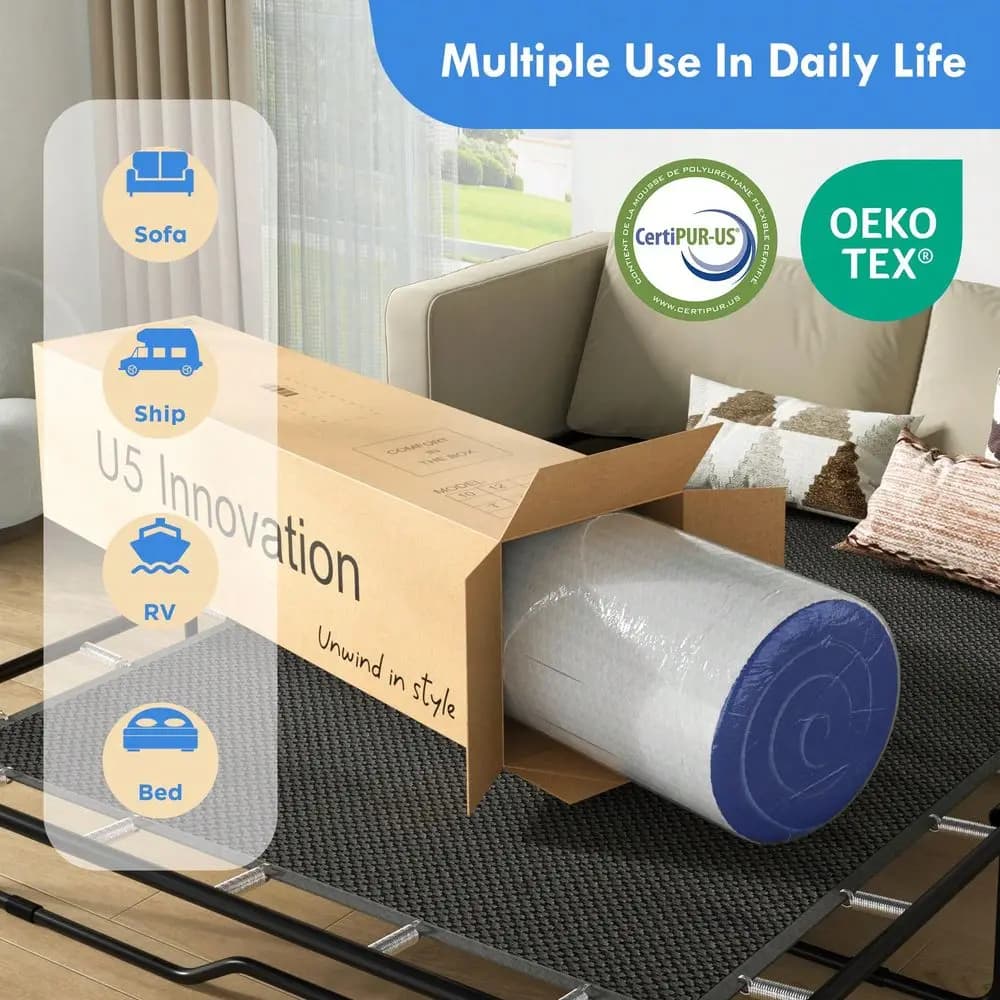 Materasso in Memory Foam da 4 Pollici per Divano Letto, Materasso Estraibile con Rivestimento Rimovibile e Lavabile, Certificato CertiPURUS