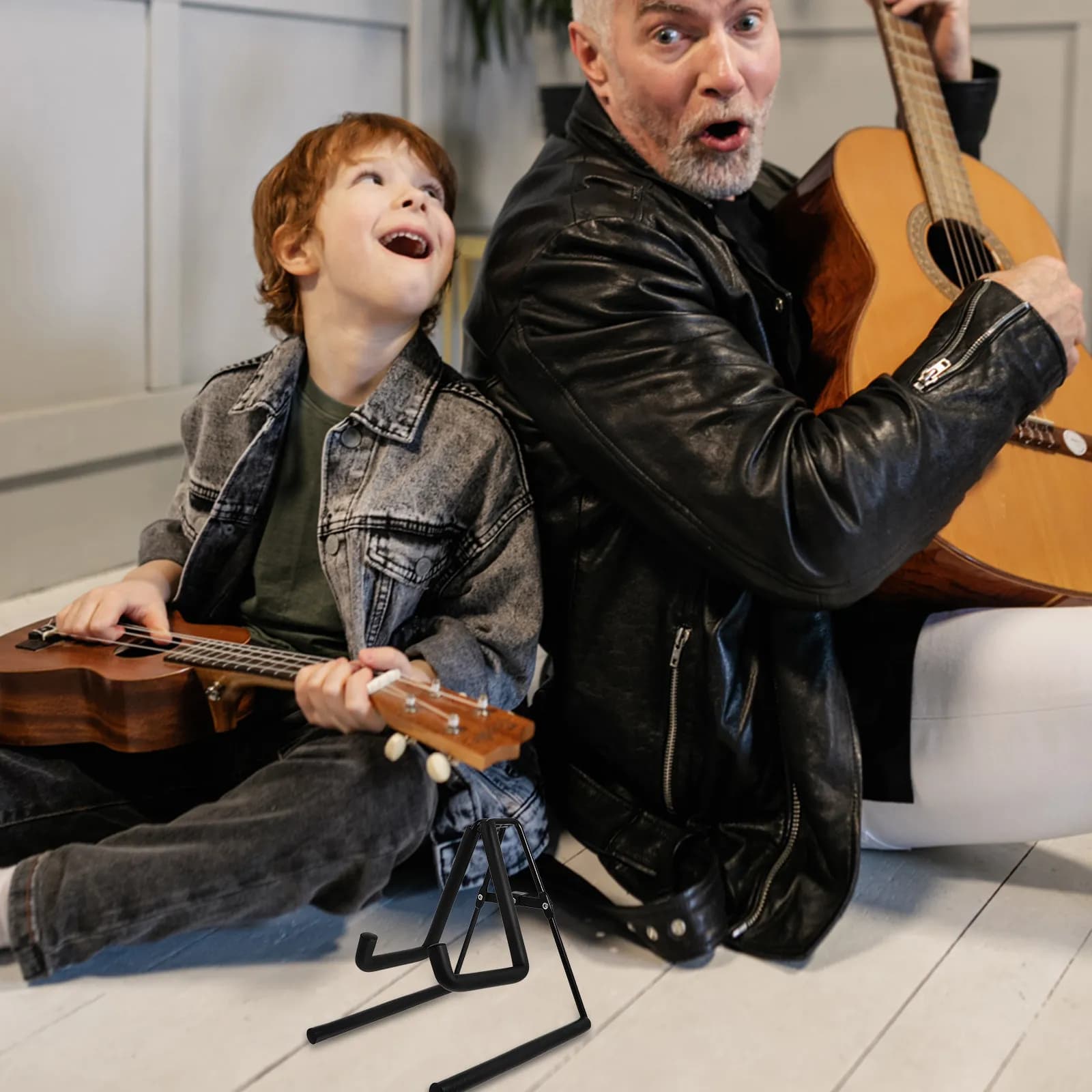 Supporto per chitarra pieghevole da 1 pezzo, supporto antiscivolo e antigraffio, supporto per chitarra e ukulele, strumento musicale portatile compatto e leggero