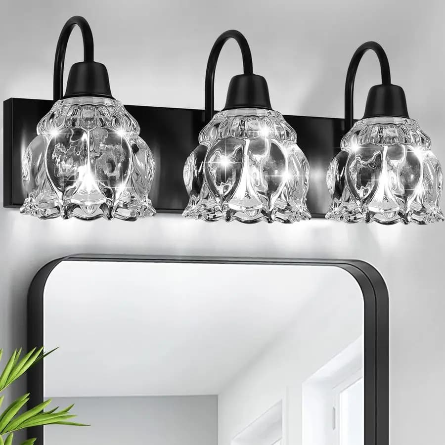 Lampade da Bagno, Luci Moderne Nere per Specchio con Paralume in Vetro a Forma di Fiore, Applique da Parete per Bagno, Camera da Letto, Cucina