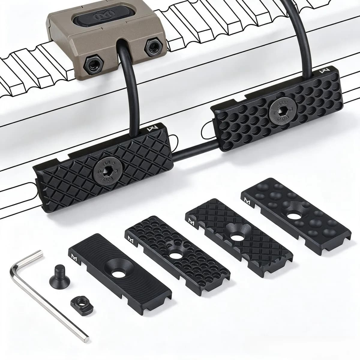 Tactical Aluminum M-L-OK Metal Wire Guide System Cable Management Rail Cover Mount Hunting Gear Fit Surefire Light Switch Clip
