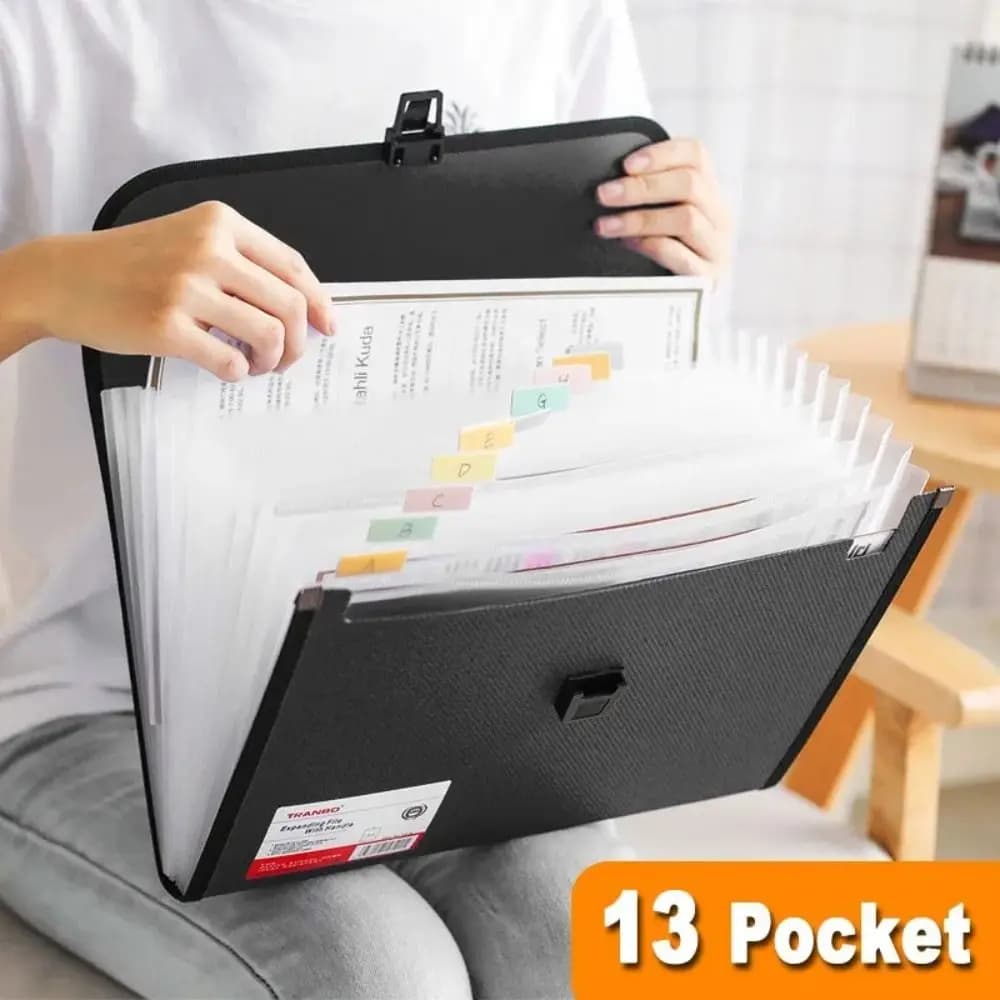 Cartella per fisarmonica espandibile A4 Custodia portatile per organizer per ufficio e scuola di grande capacità in PP con 13 tasche