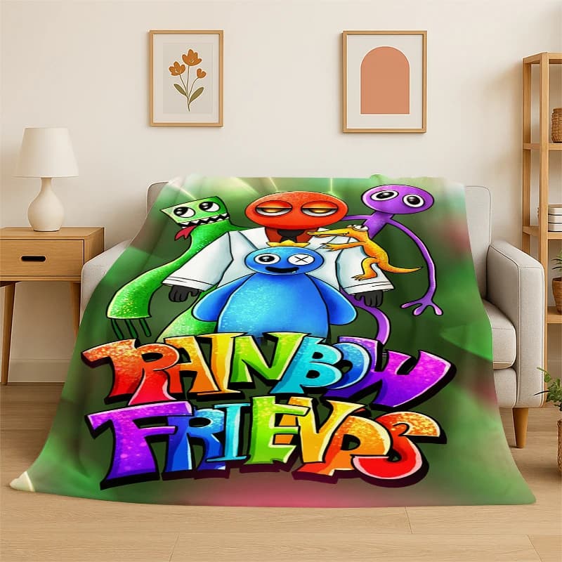 Coperta in flanella 3D R-Rainbows Friends Cartoon Game, morbida e calda, per camera da letto, soggiorno, letto, viaggi, campeggio, picnic