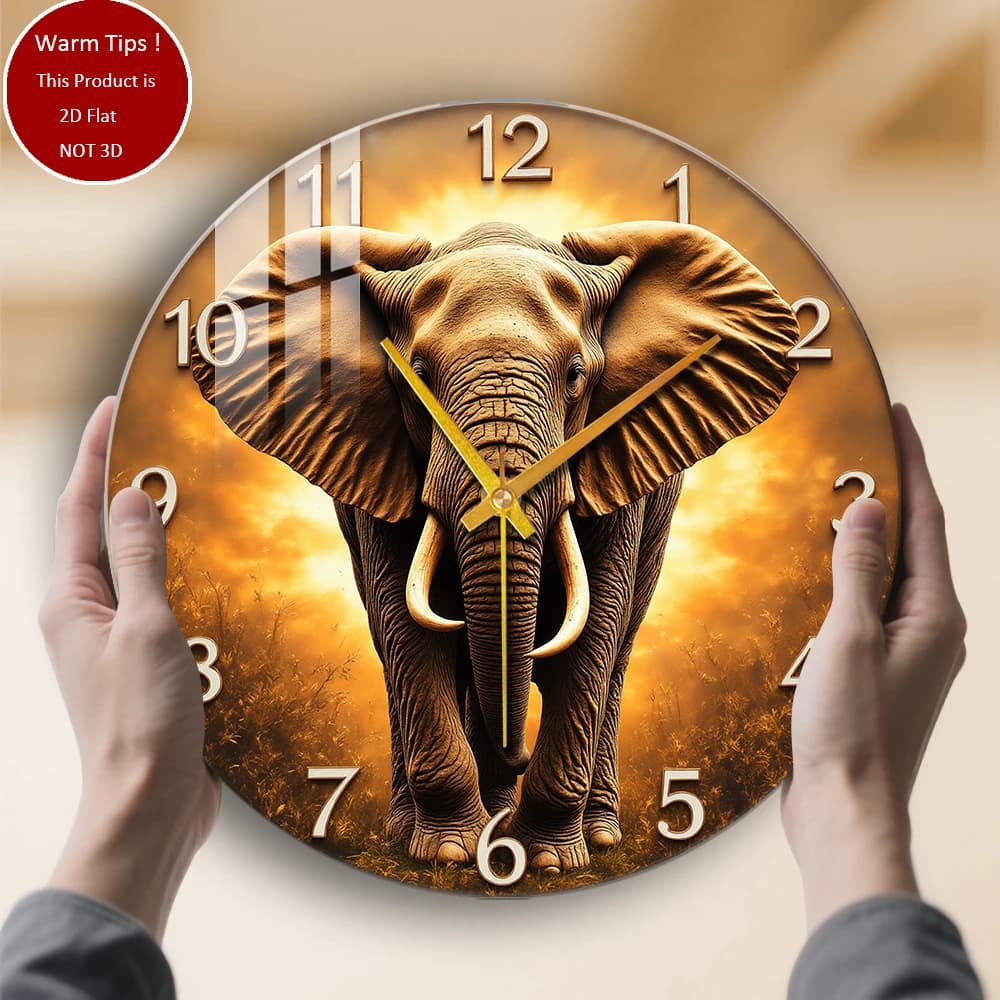 Tempered glass wall clock Sunset elephant watch suitable for wall decorations or table displays everywhere
