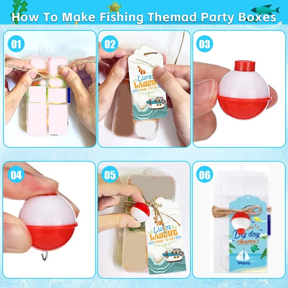Set di bomboniere per feste da pesca, 24 pezzi, include scatole per caramelle, galleggianti e biglietti di ringraziamento per compleanno o anniversario