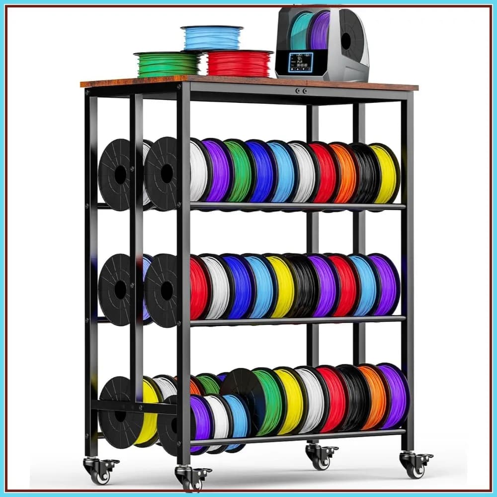 Scaffale porta filamenti per stampante 3D a 2 file per PLA/TPU/ASA/Nylon in metallo con pannello portaoggetti, organizer per officina e garage