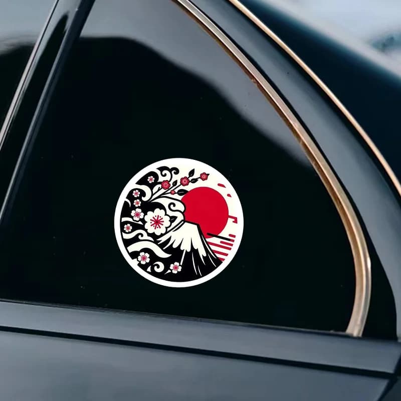 Japanese Fuji Mountain Sakura Car Sticker Waterproof Vinyl Decal JDM Retro Art Window Motorcycle Helmet Decor