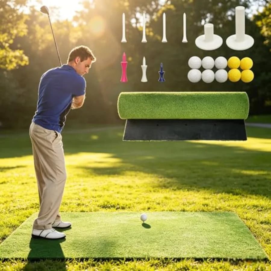 Tappetino da Golf 5x4FT, Spessore 31MM con Erba Sintetica 16MM e Base EVA 15MM, 6 Posizioni per Tee, Antiscivolo